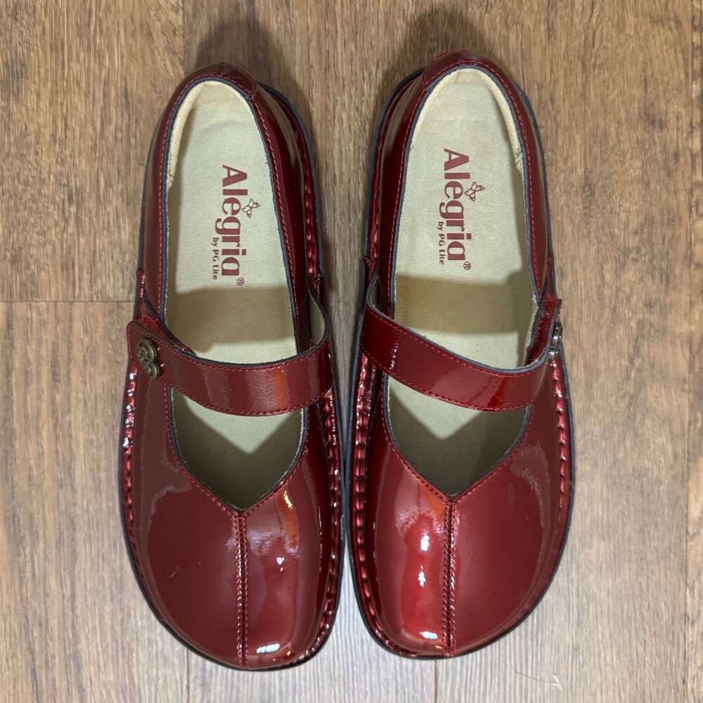 Alegria Leather Adjustable Slip-On Mary Janes - Marcy in Cherry Bomb